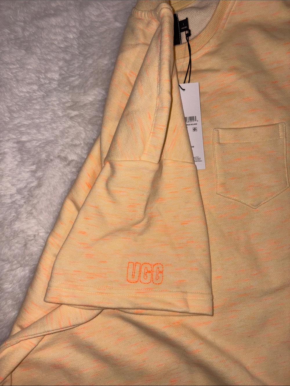 UGG Pastel Yellow Pocket Crew Tee shirt dress Peach Fleck - Picture 3 of 3